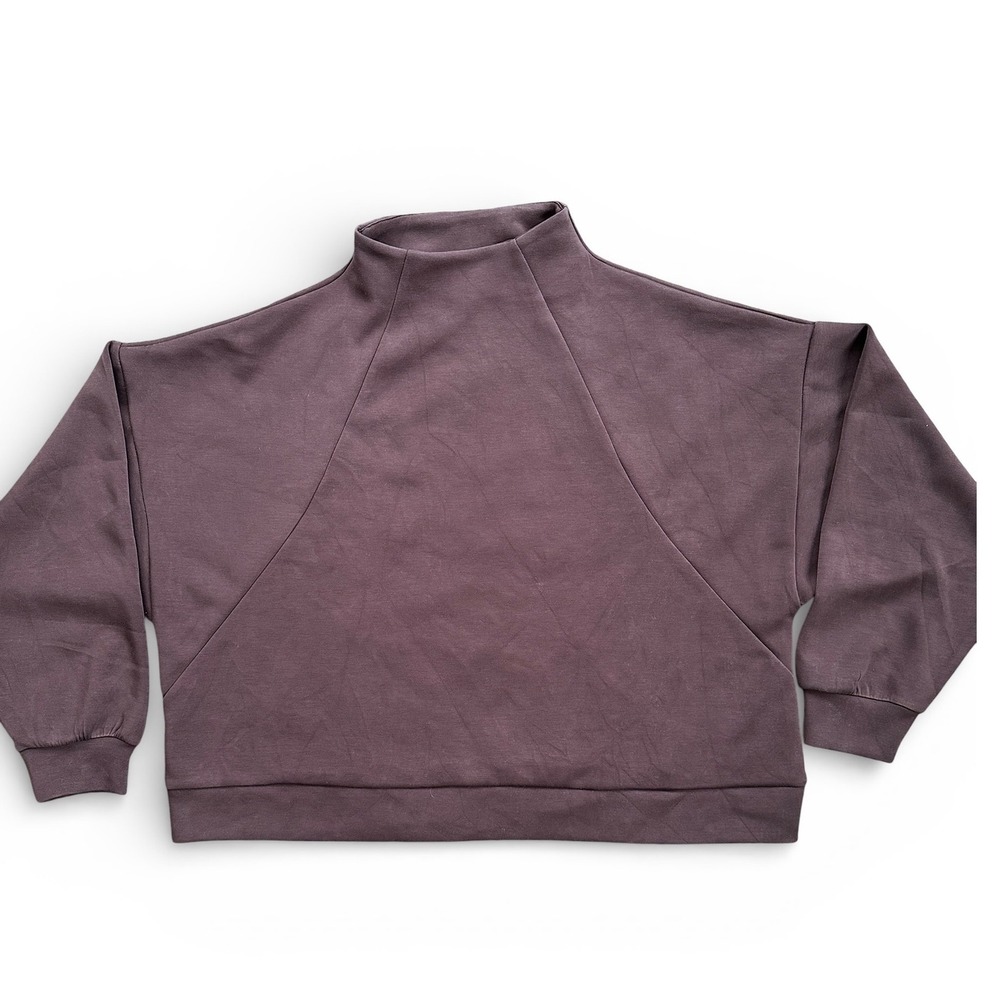 Crane Mock Neck Pullover Sweatshirt Women Large Brown Excellent Boxy Fit